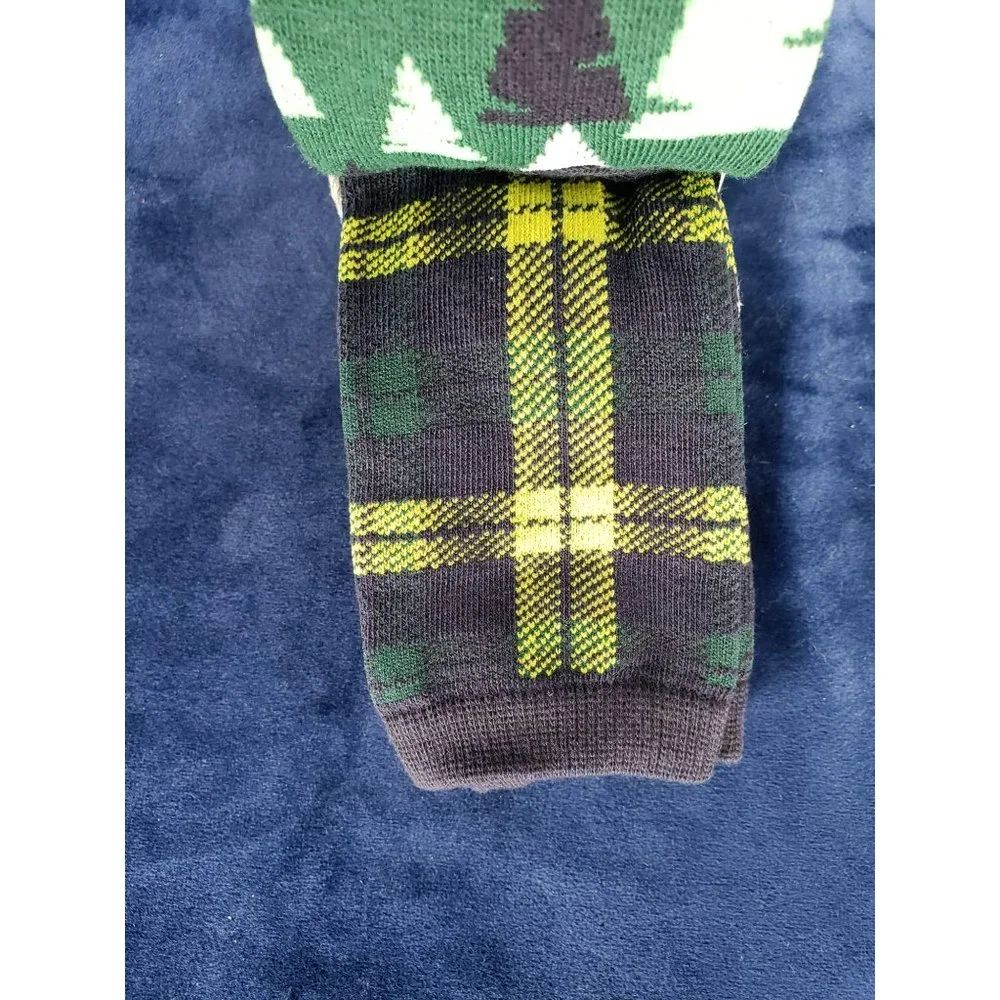 Cat & Jack Boy's Crew Socks Snowball Champ Trees Plaid Stripe 4 Pack Size Medium